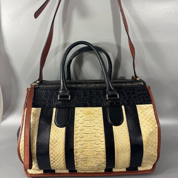 100% Authentic Proenza Schouler Black Leather Yellow Python Skin Satchel Bag - Picture 1 of 14